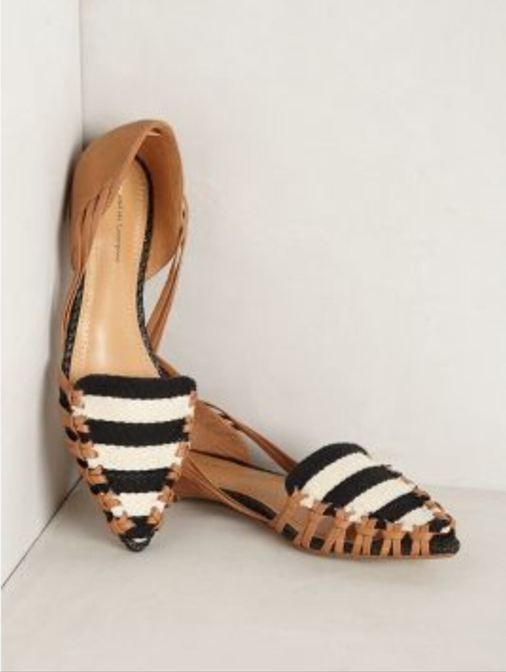Anthropologie Pilcro Striped Black & White Leather Huarache Flats  Size 6